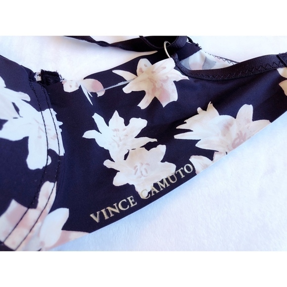 Black Flowered Padded Bra, Sz 34C - Picture 3 of 5